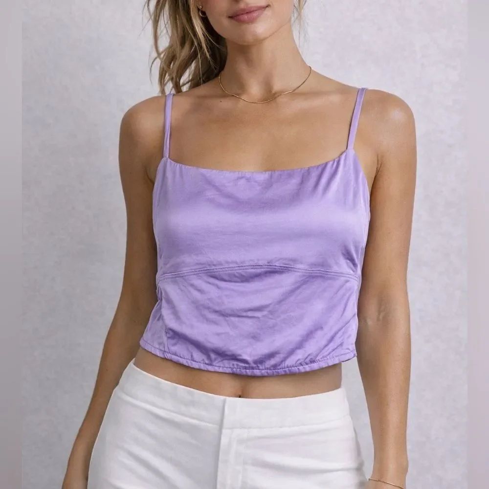 Aerie Lavender Smocked Back Crop Cami Top Adjustable Straps Size M